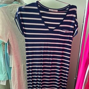 Peruvian Connection Navy & White Striped Maxi Dress – Size XS